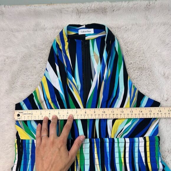 Calvin Klein Dress Blue Green Womens Size 6-8 Vneck Halter Summer Stretch - Picture 6 of 9